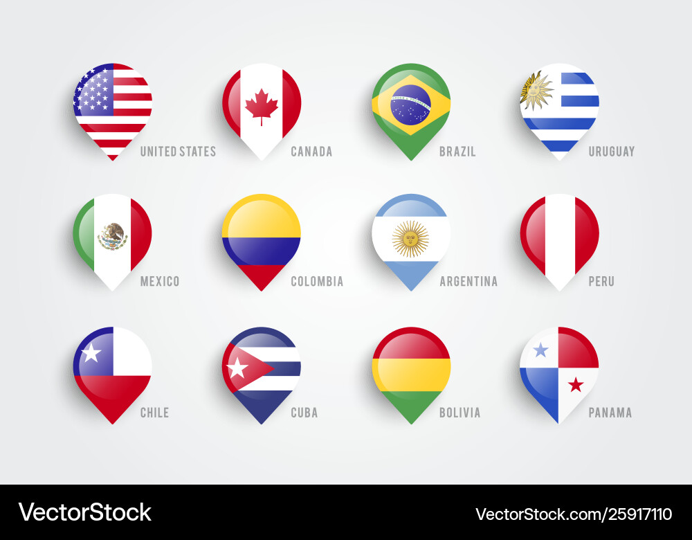 Flags of America Map Pointers vector image
