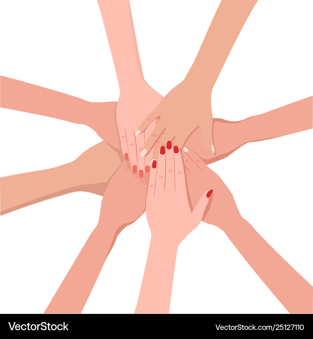 Friends with stack hands showing unity vector image