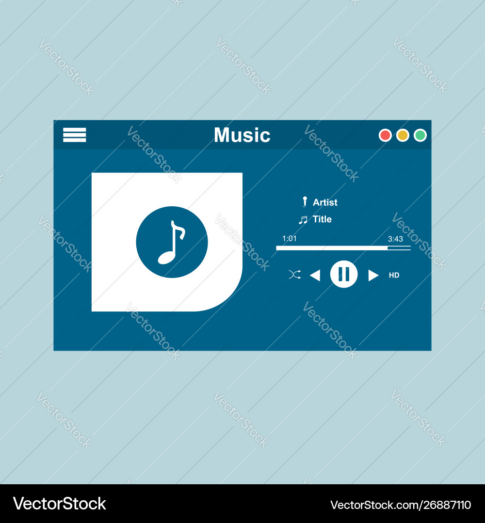 Media player application app template with flat Media player application app template with flat vector image