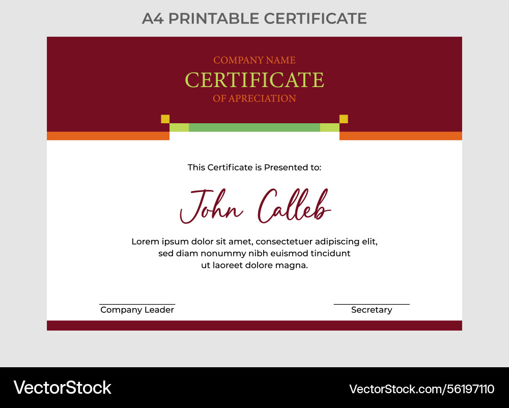 Minimalist a4 certificate with red color suitable Vector Image