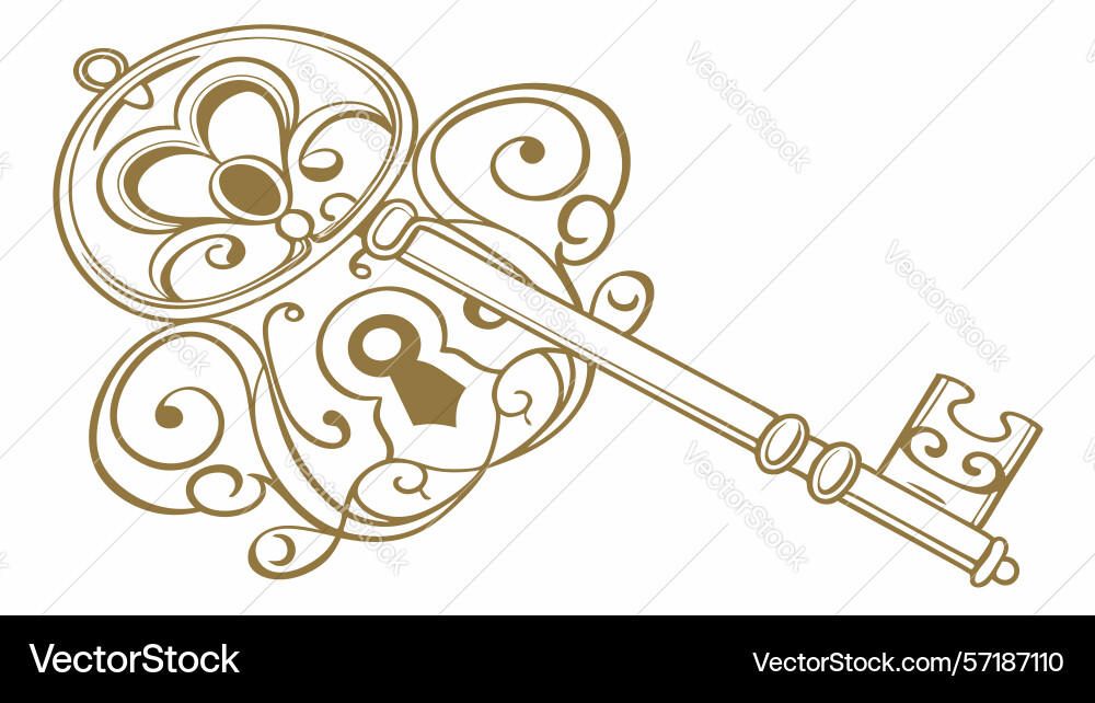Ornate key with heart-shaped keyhole design Vector Image