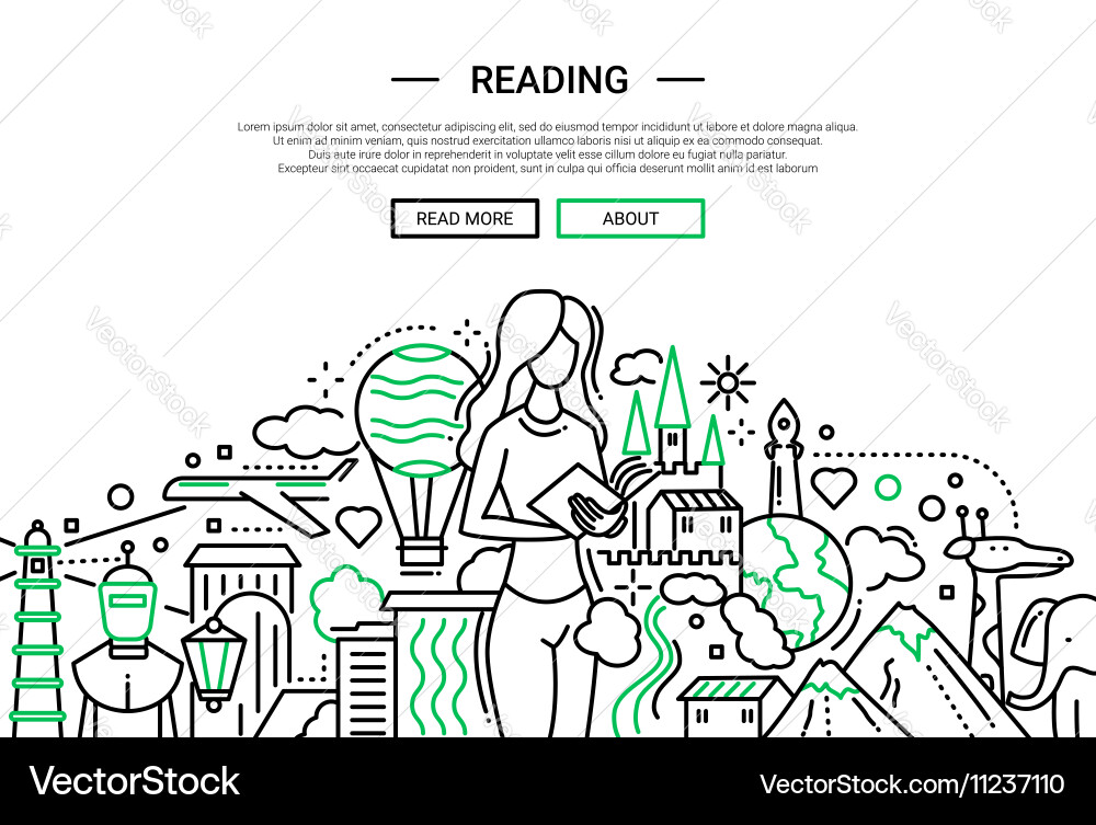 Reading - line design website banner vector image