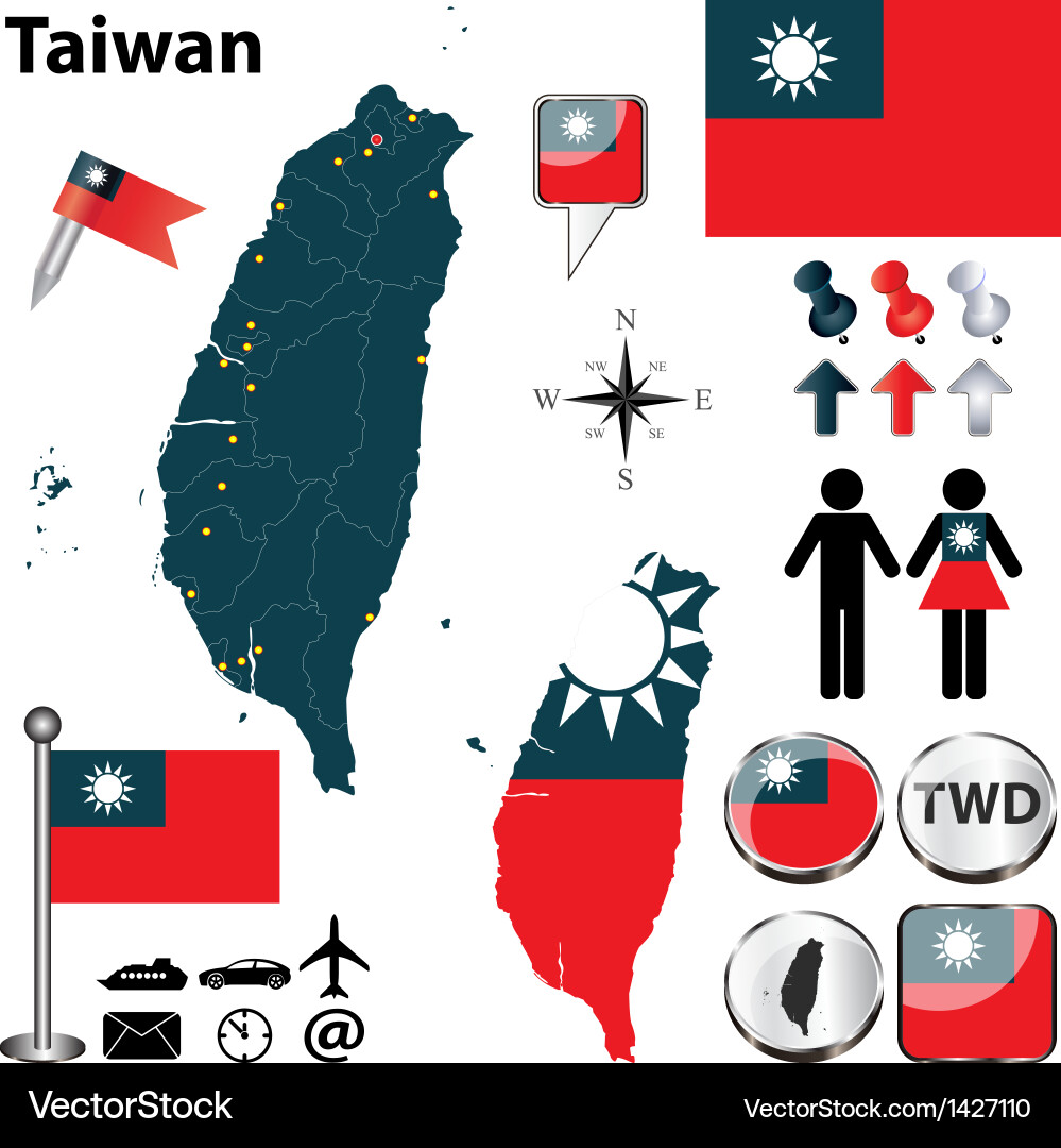 Taiwan Map with Flags and Icons vector image