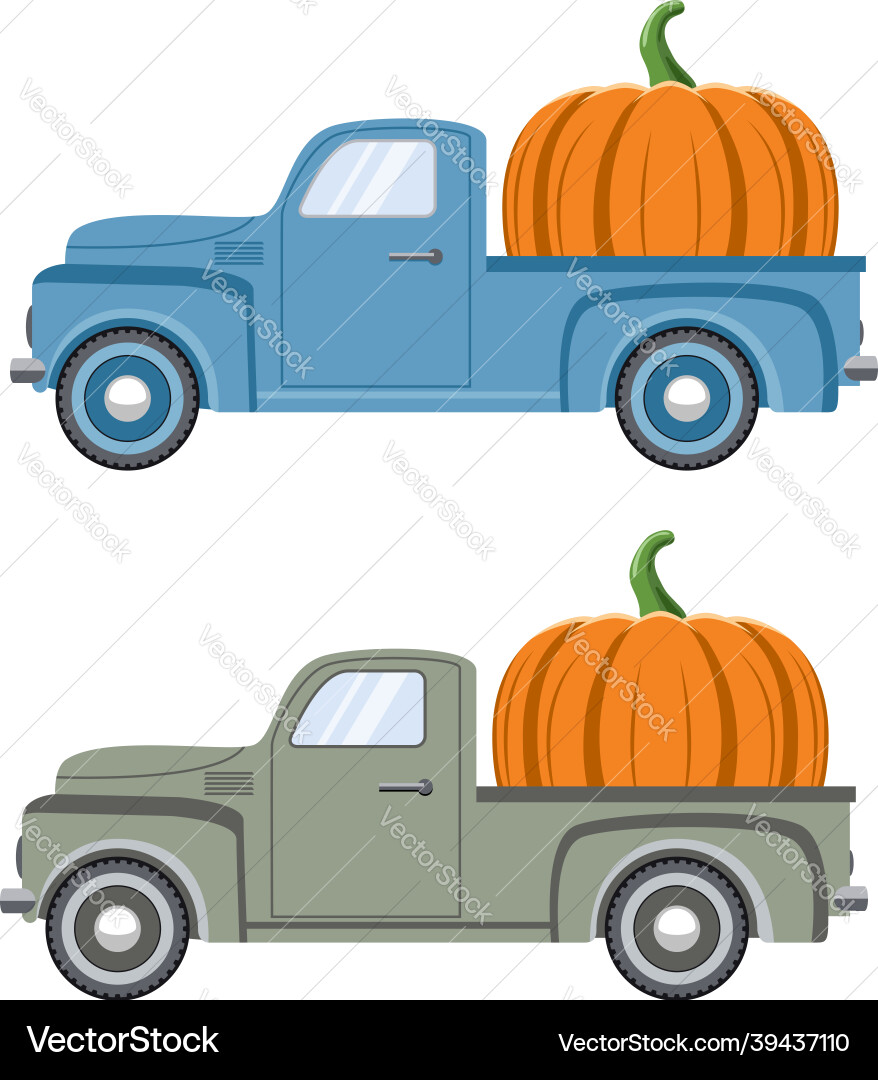 Vintage Pickup Delivering Pumpkin vector image
