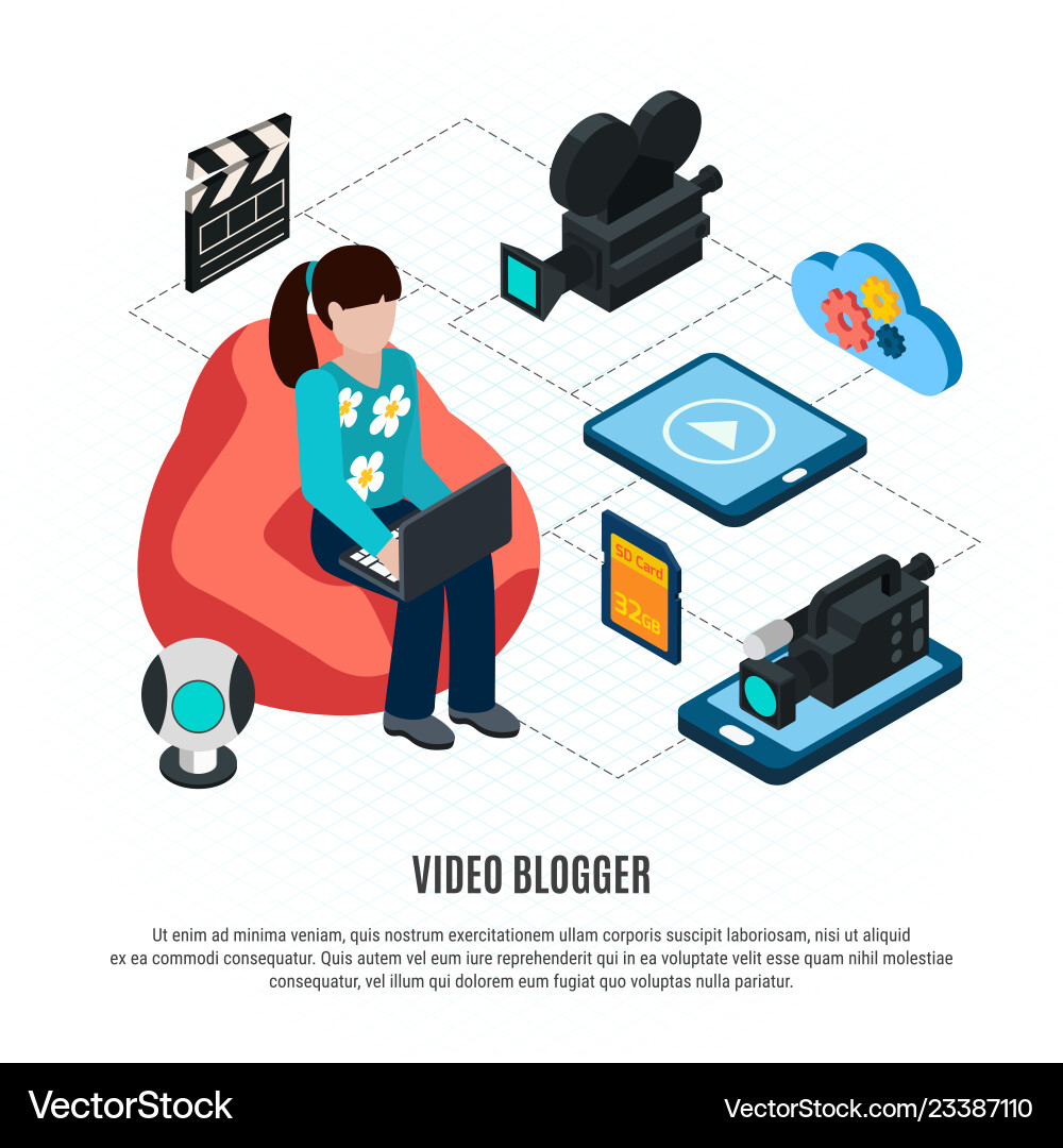 Vlogger isometric flowchart background Vlogger isometric flowchart background vector image