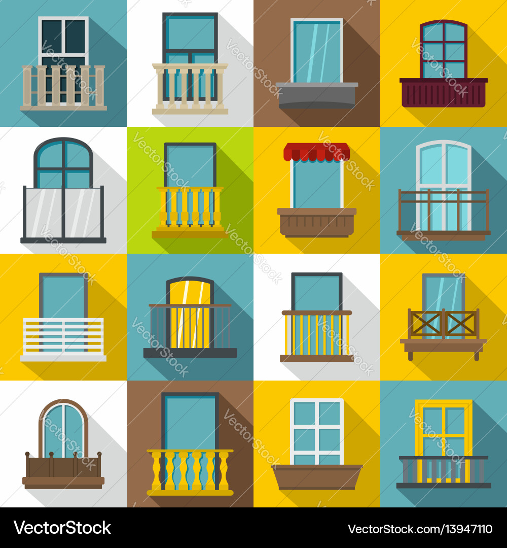 Window forms icons set balcony flat style Window forms icons set balcony flat style vector image