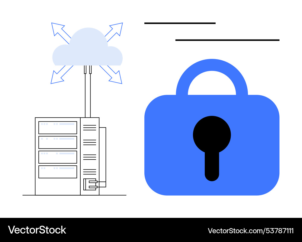 Cloud computing with secure data server and lock Cloud computing with secure data server and lock Vector Image