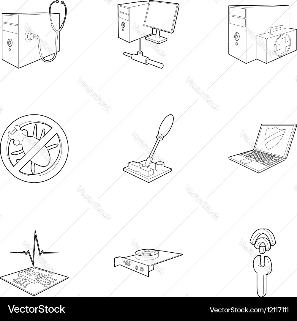 Computer icons set outline style Vector Image