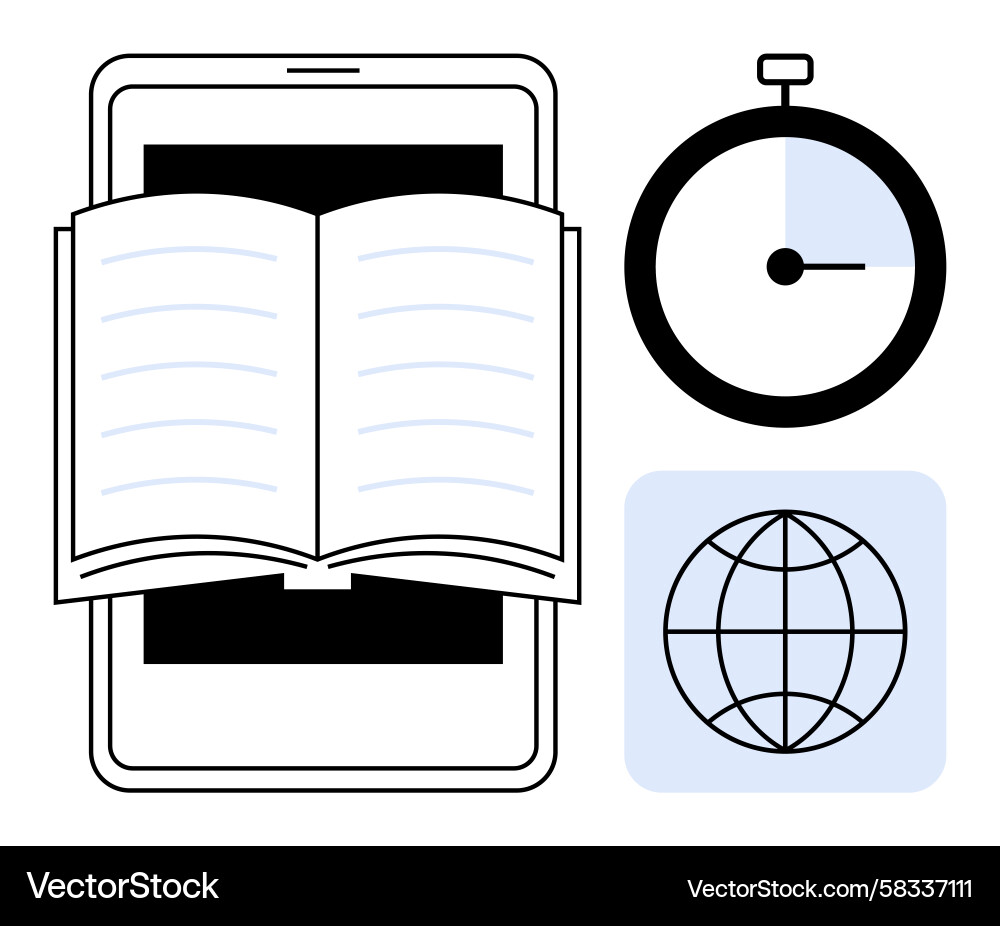 Digital Learning - Book, Globe, Timer Vector Image