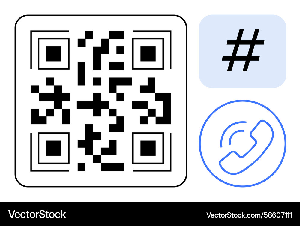 Qr code with metadata tag and phone call icon Qr code with metadata tag and phone call icon Vector Image