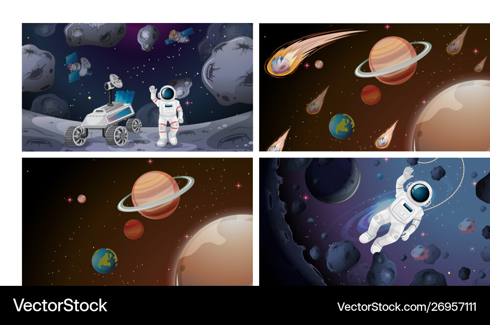 Set space scenes Royalty Free Vector Image - VectorStock