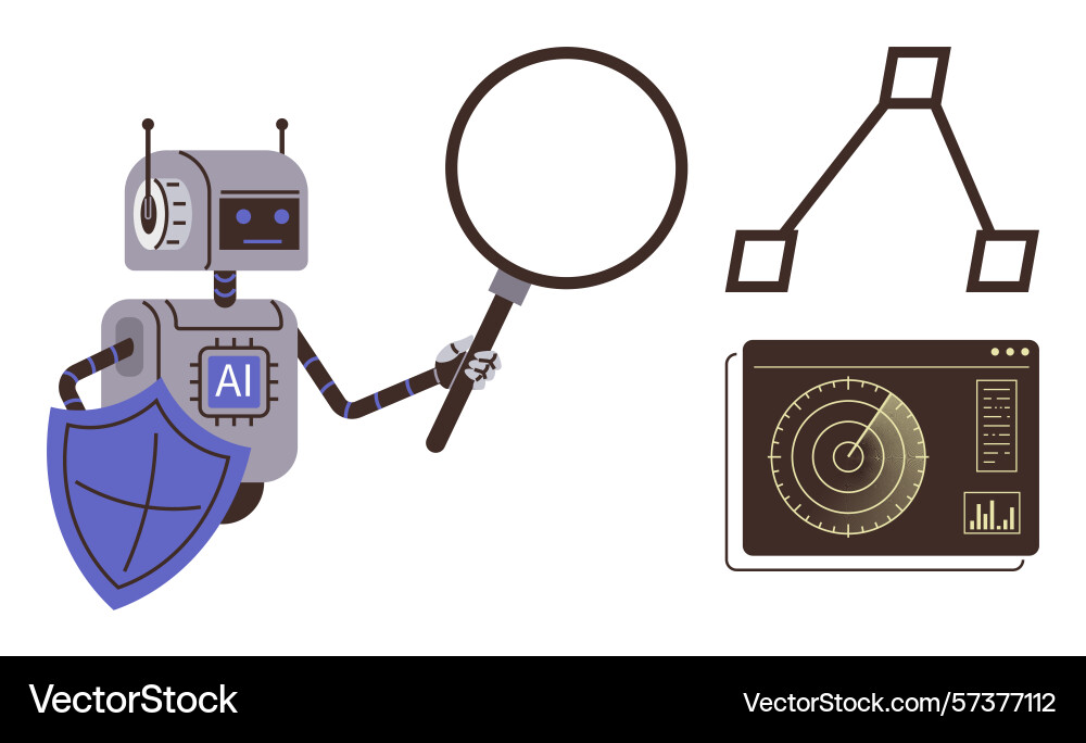 Ai robot analyzing data with magnifying glass Ai robot analyzing data with magnifying glass vector image