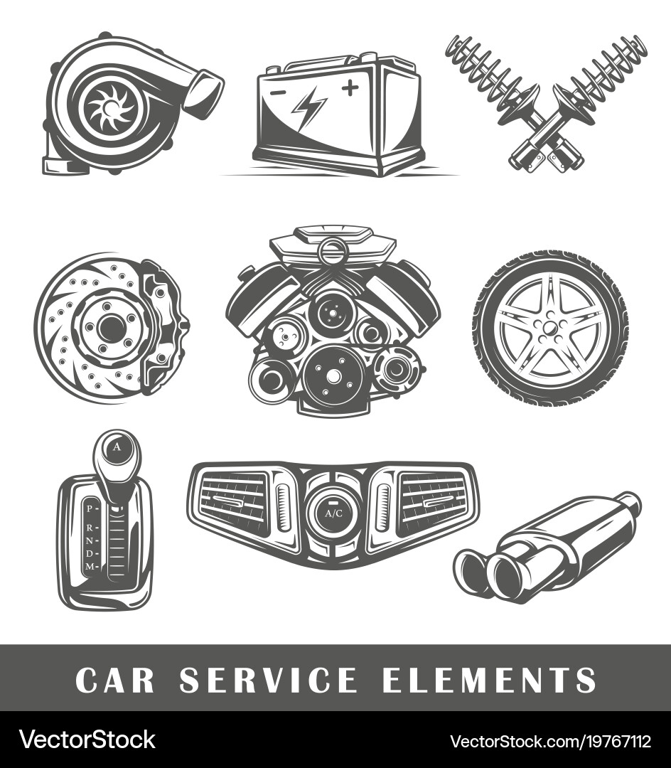 Car Service Elements Collection Vector Image