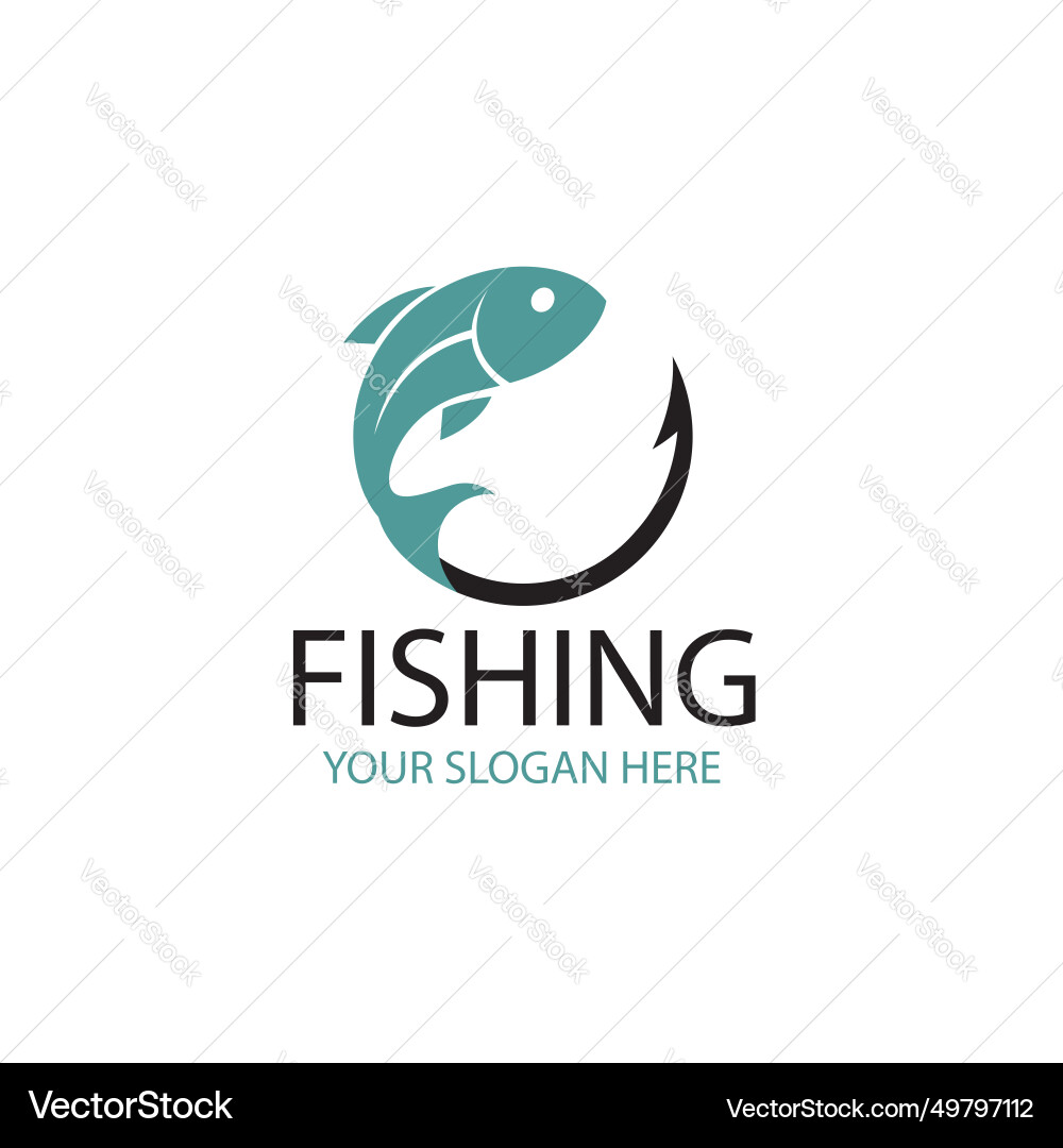 Fishing Hook and Fish Emblem Vector Image