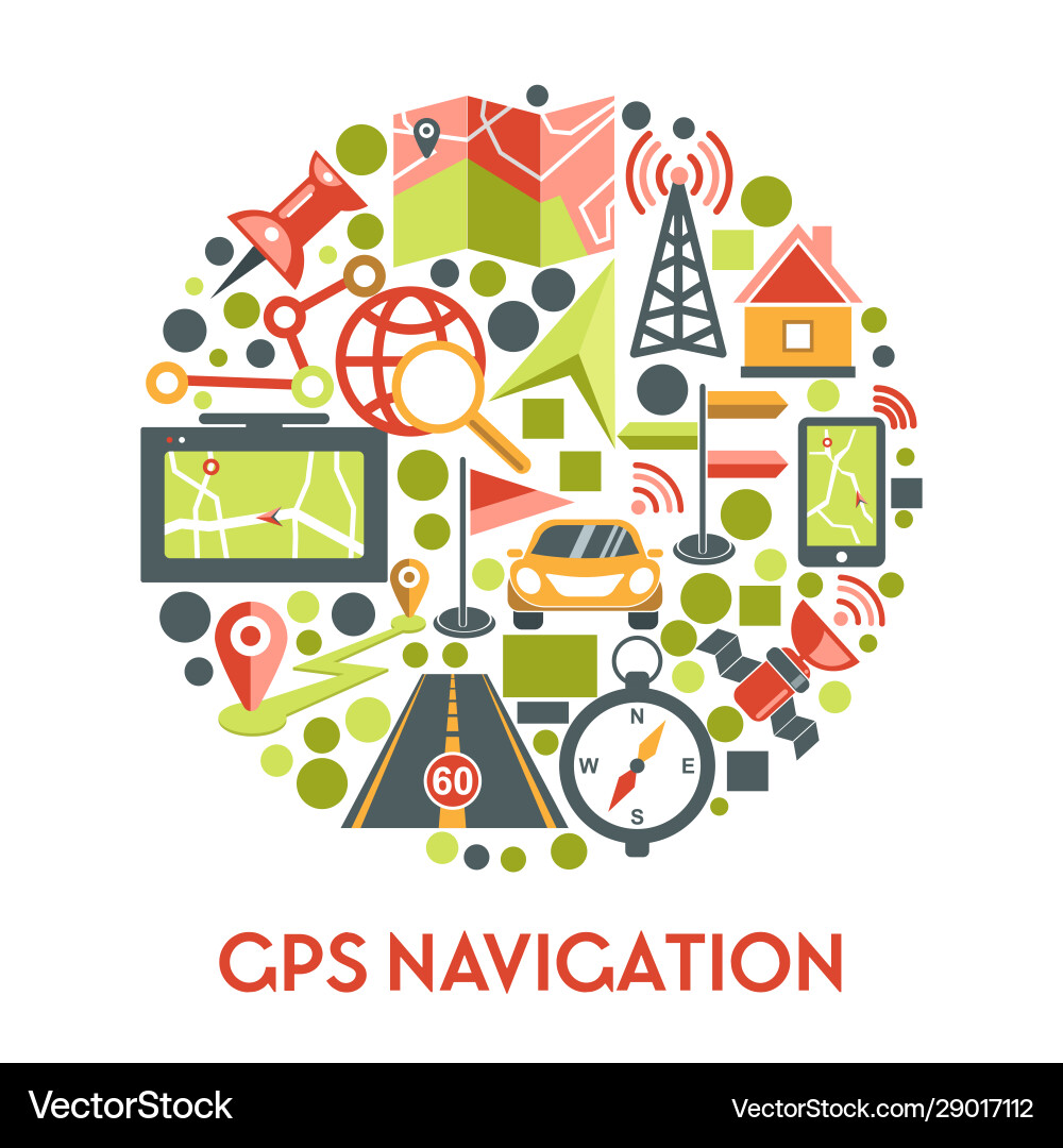 Gps navigation banner with navigator app icons set Gps navigation banner with navigator app icons set vector image