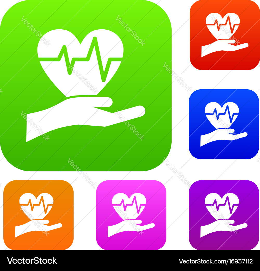 Hand holding heart with ecg line set collection Vector Image