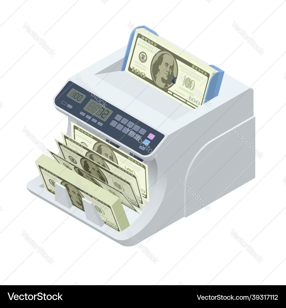 Isometric money counting machine led display vector image