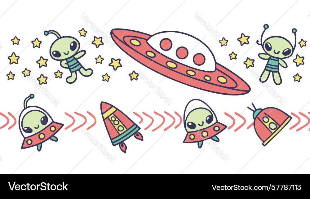 Animated aliens and spaceships border design Vector Image