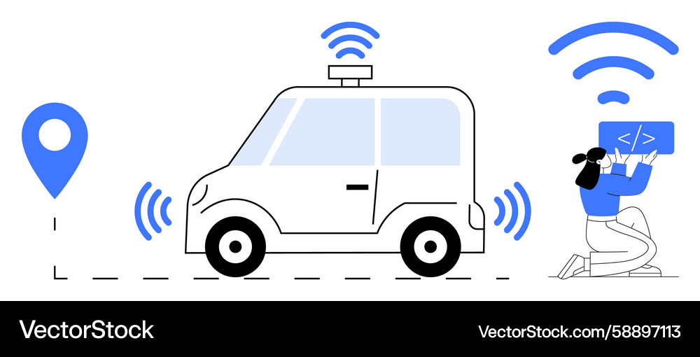 Autonomous Vehicle with Coding Interface Vector Image