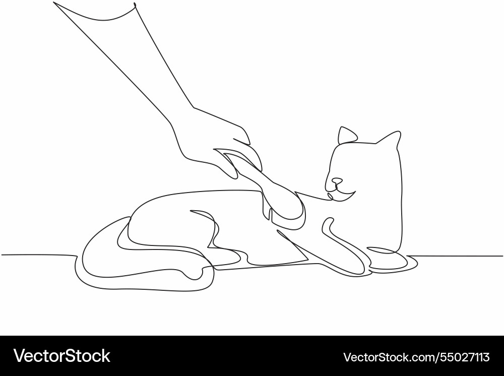 Continuous one line drawing cat lying down vector image