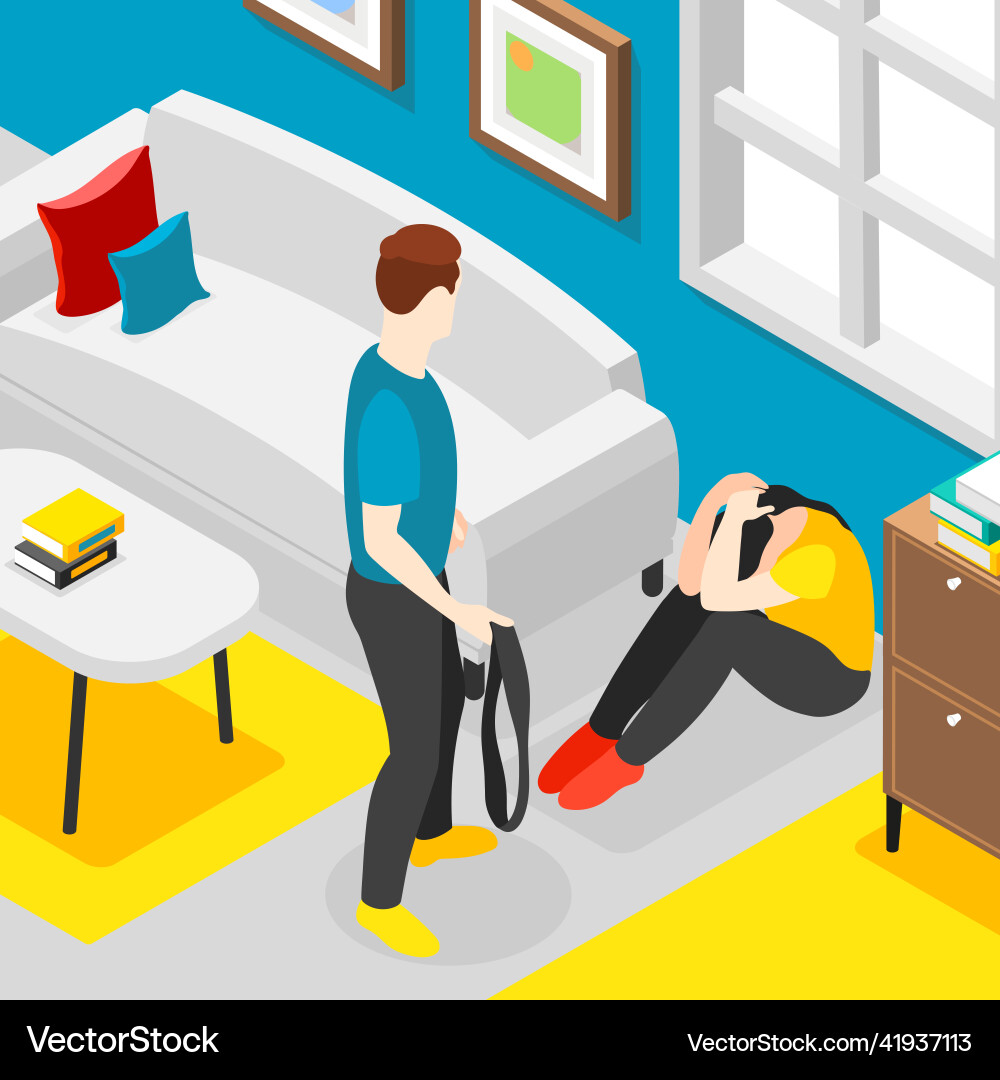 Domestic violence isometric background Domestic violence isometric background vector image