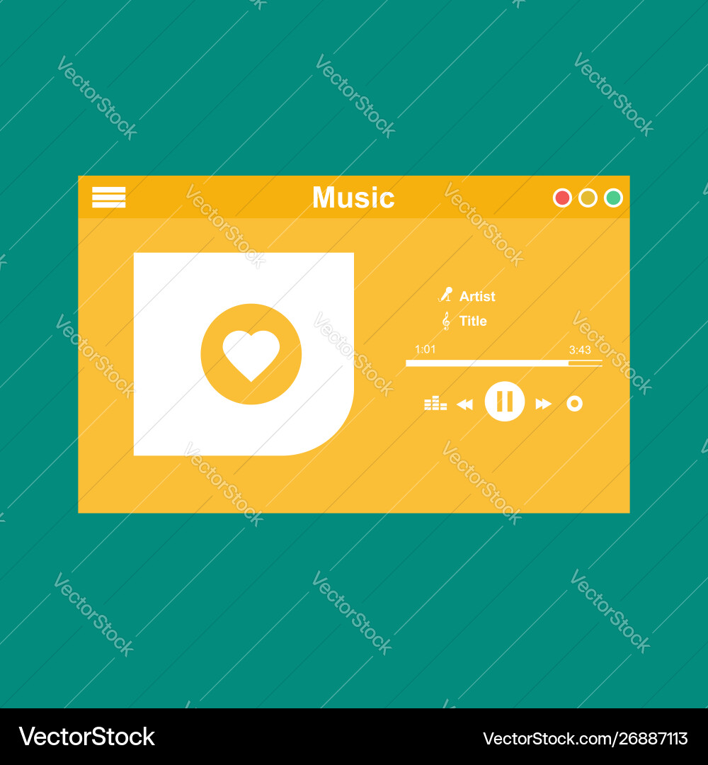 Media player application app template with flat Media player application app template with flat vector image