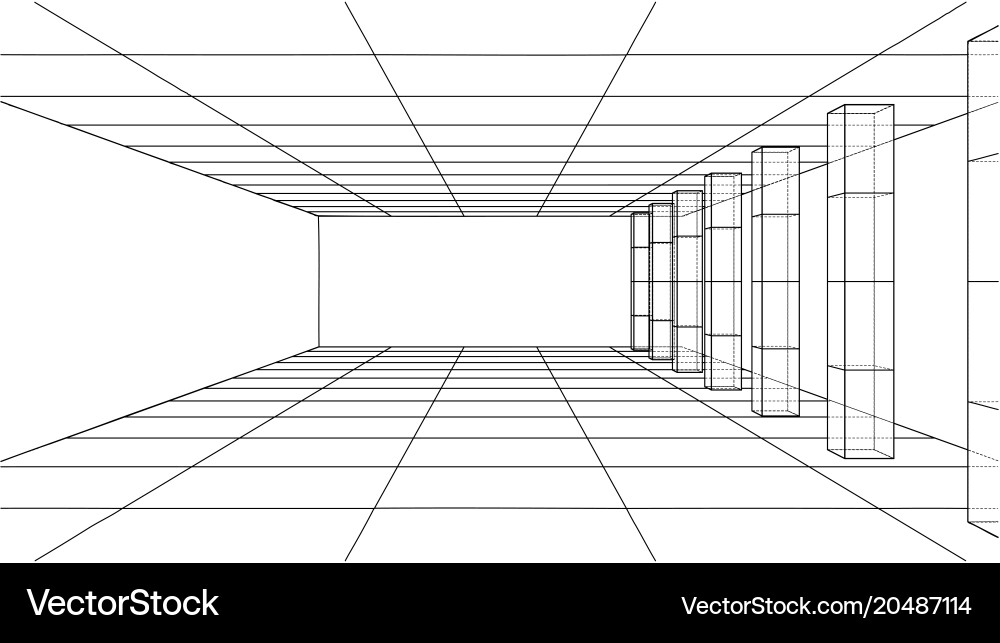 3D Umriss Innenraum Vektorbild