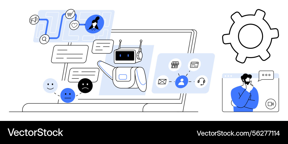 Ai chatbot interacting with users through Ai chatbot interacting with users through vector image