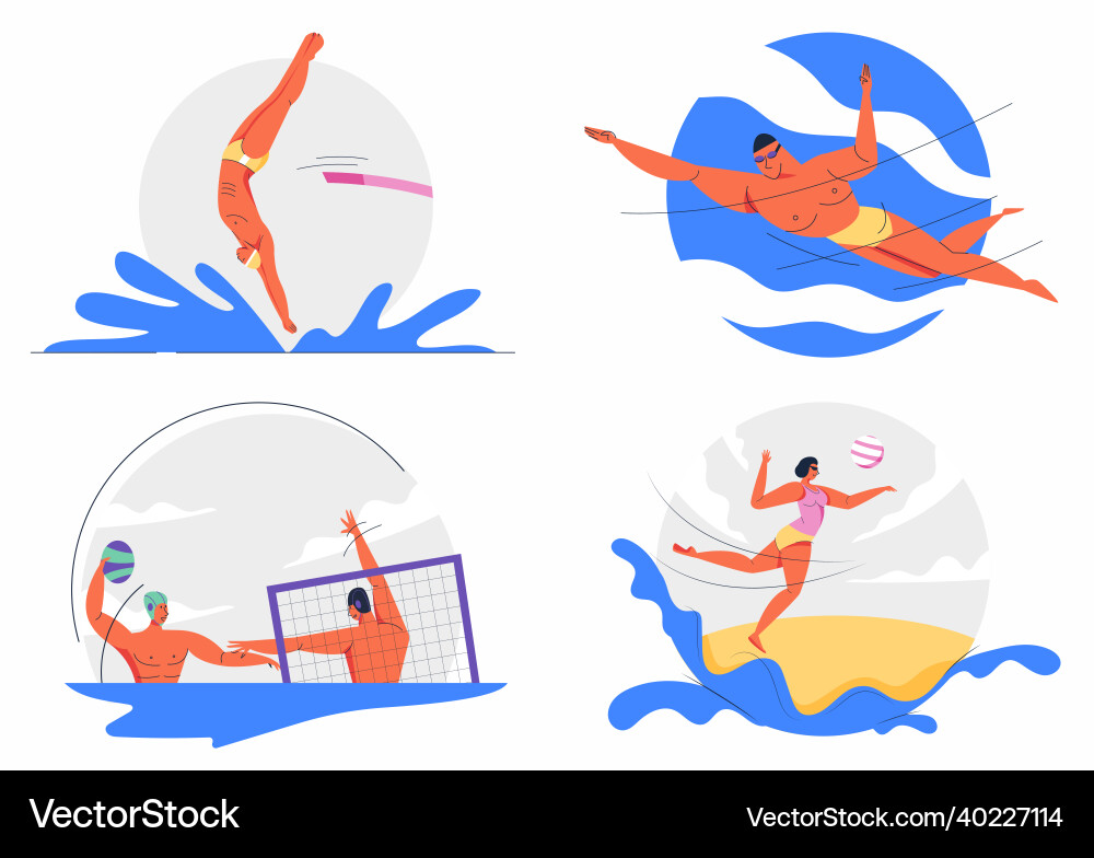 Beachvolleyball Wasser Polo Schwimmen Tauchen Beachvolleyball Wasser Polo Schwimmen Tauchen vektorbild