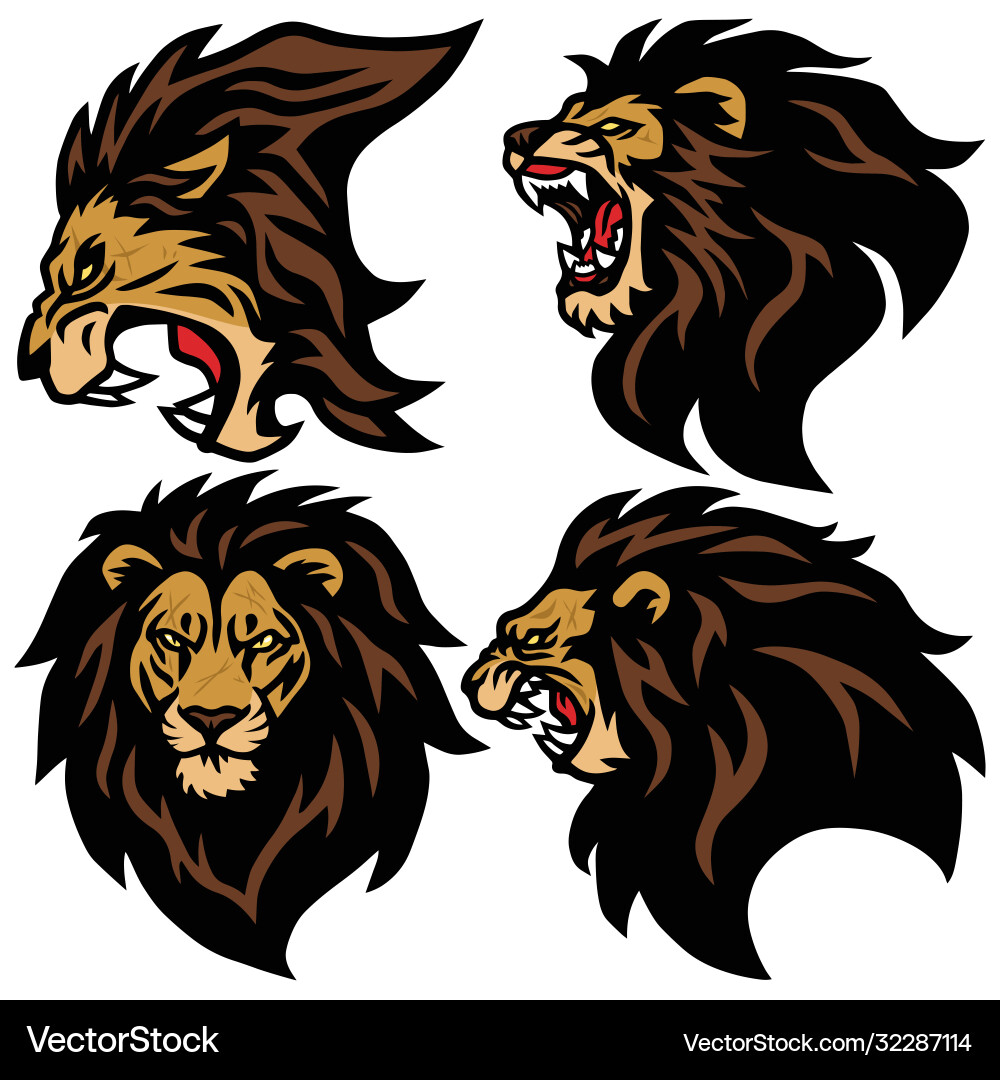 Lion Head Logo Set - Sport & Esport vektorbild