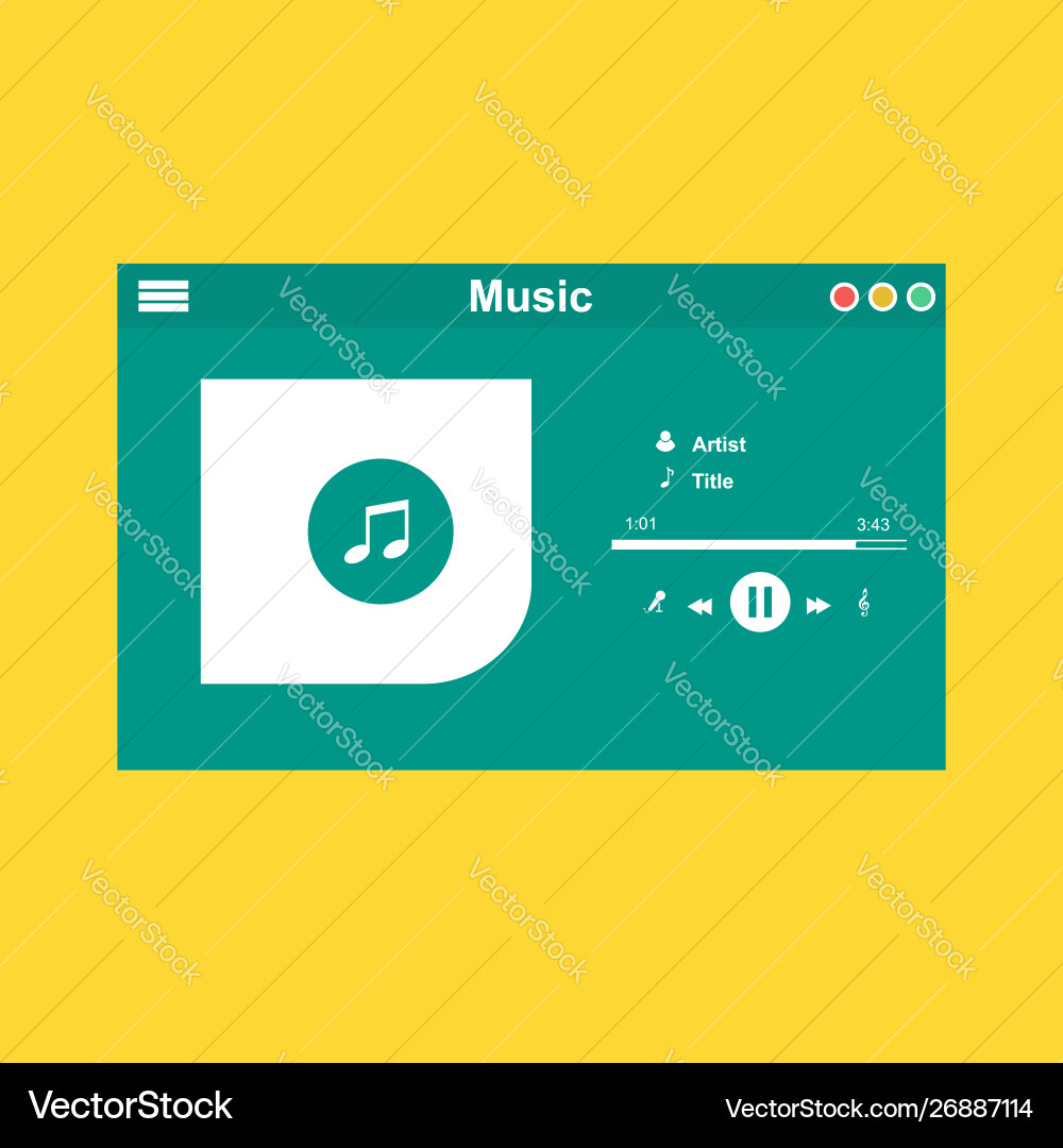 Media player application app template with flat Media player application app template with flat vector image