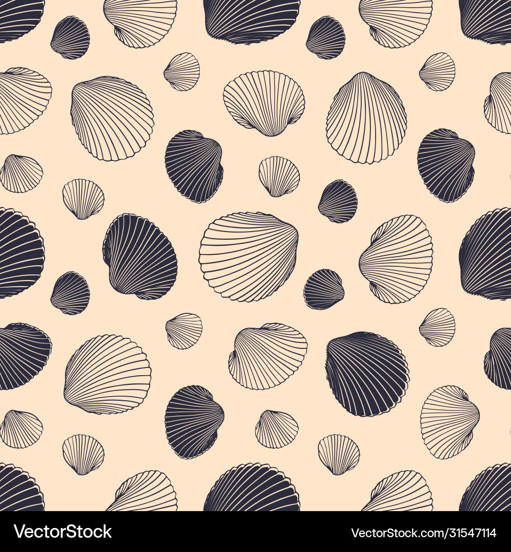 Seamless shell pattern hand drawn seashells vector image
