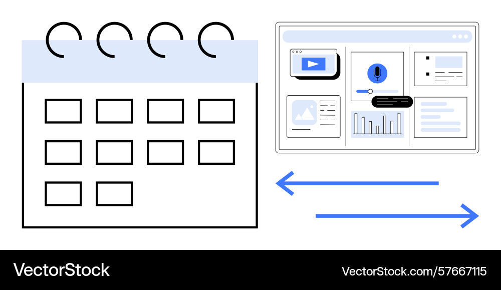 Calendar and data dashboard connectivity Calendar and data dashboard connectivity vector image