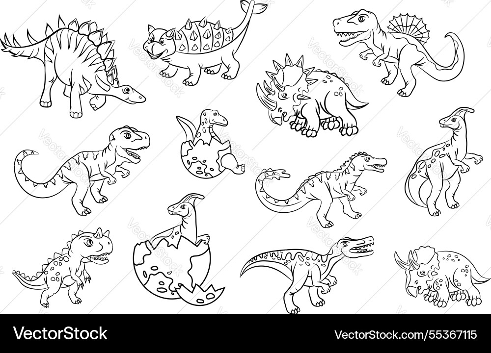 Dinosaur Outline Collection Vector Image