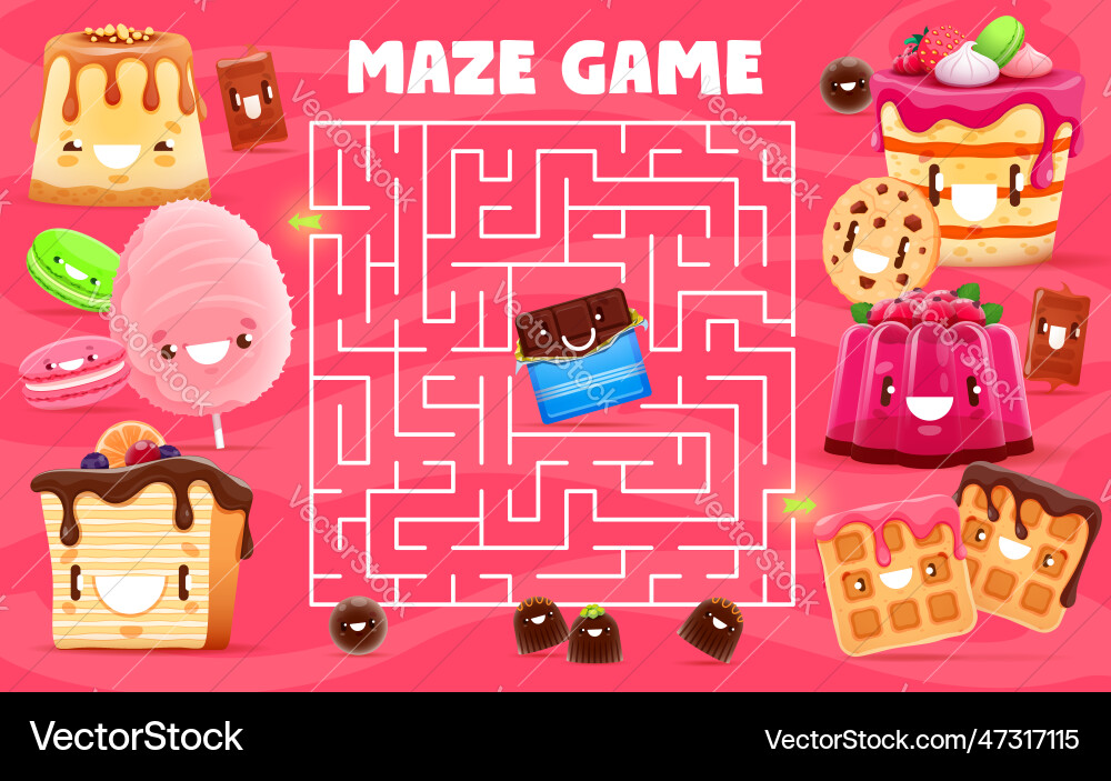 Labyrinth maze help to chocolate find friends Labyrinth maze help to chocolate find friends vector image