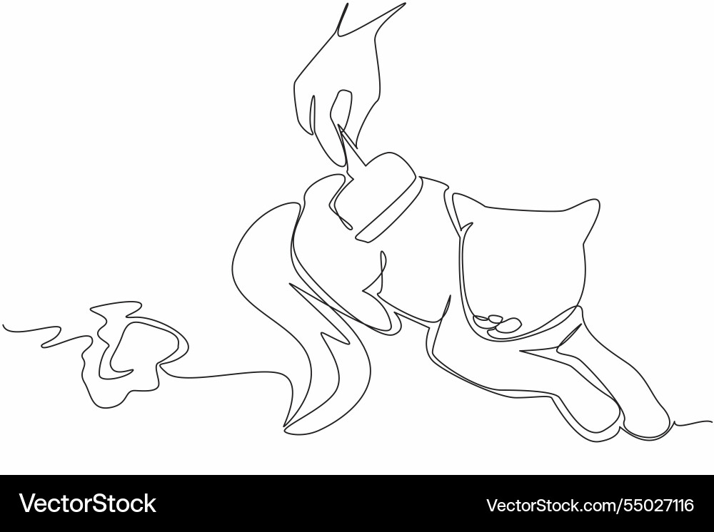 Continuous one line drawing the cat being combed Continuous one line drawing the cat being combed vector image