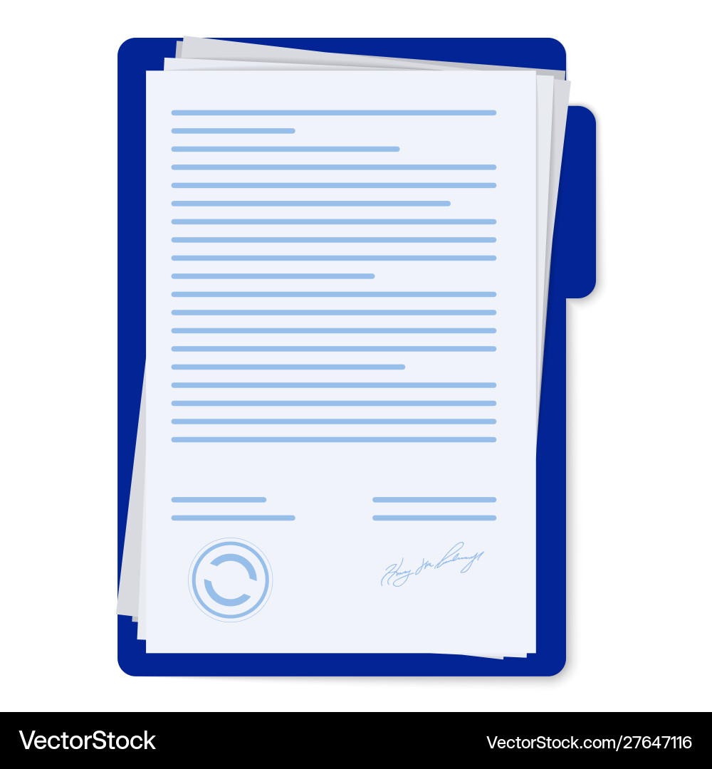 Contract papers document with signature and text Contract papers document with signature and text vector image