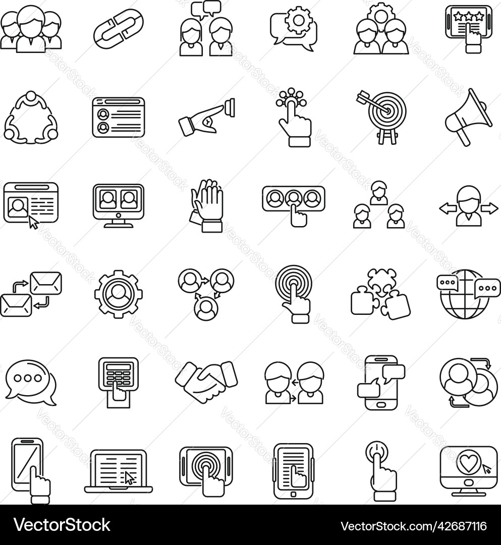 Interaction icons set outline test process Interaction icons set outline test process vector image