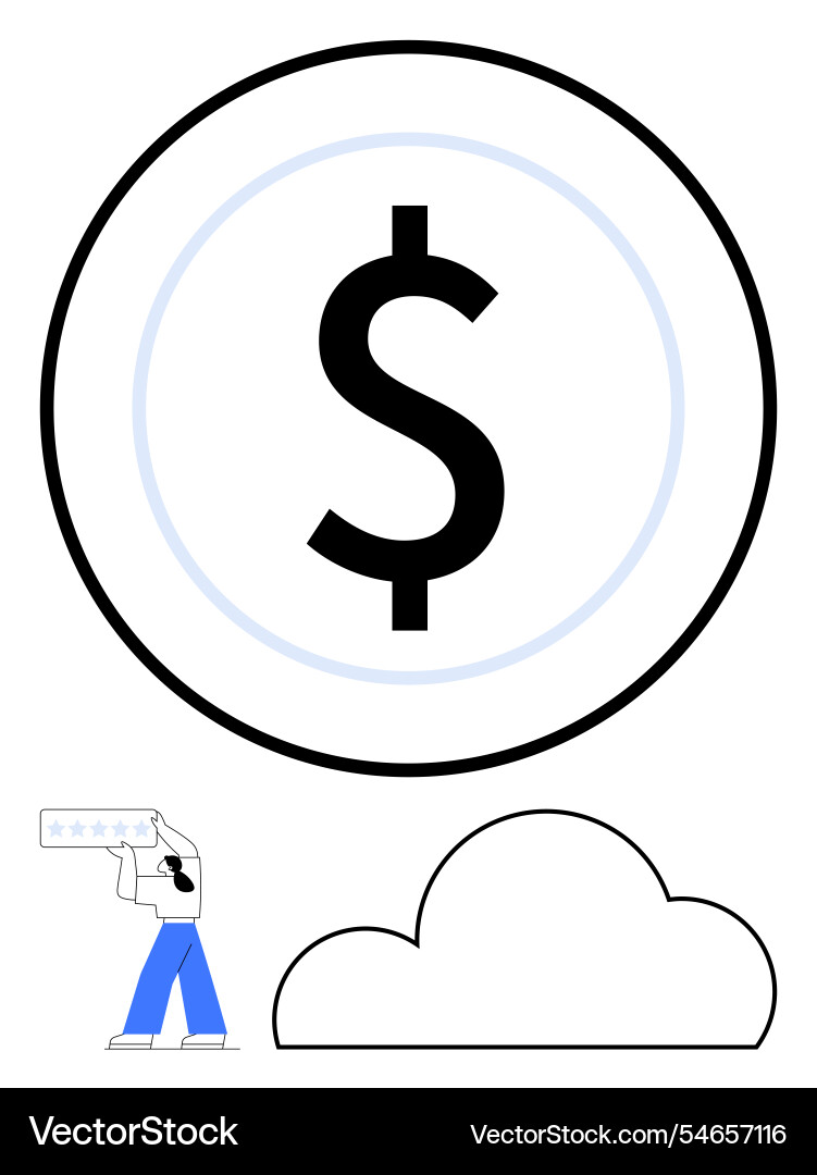 Man evaluating cloud services below a large dollar Man evaluating cloud services below a large dollar vector image