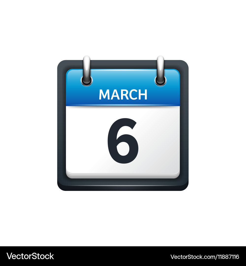 March 6 calendar icon flat Royalty Free Vector Image