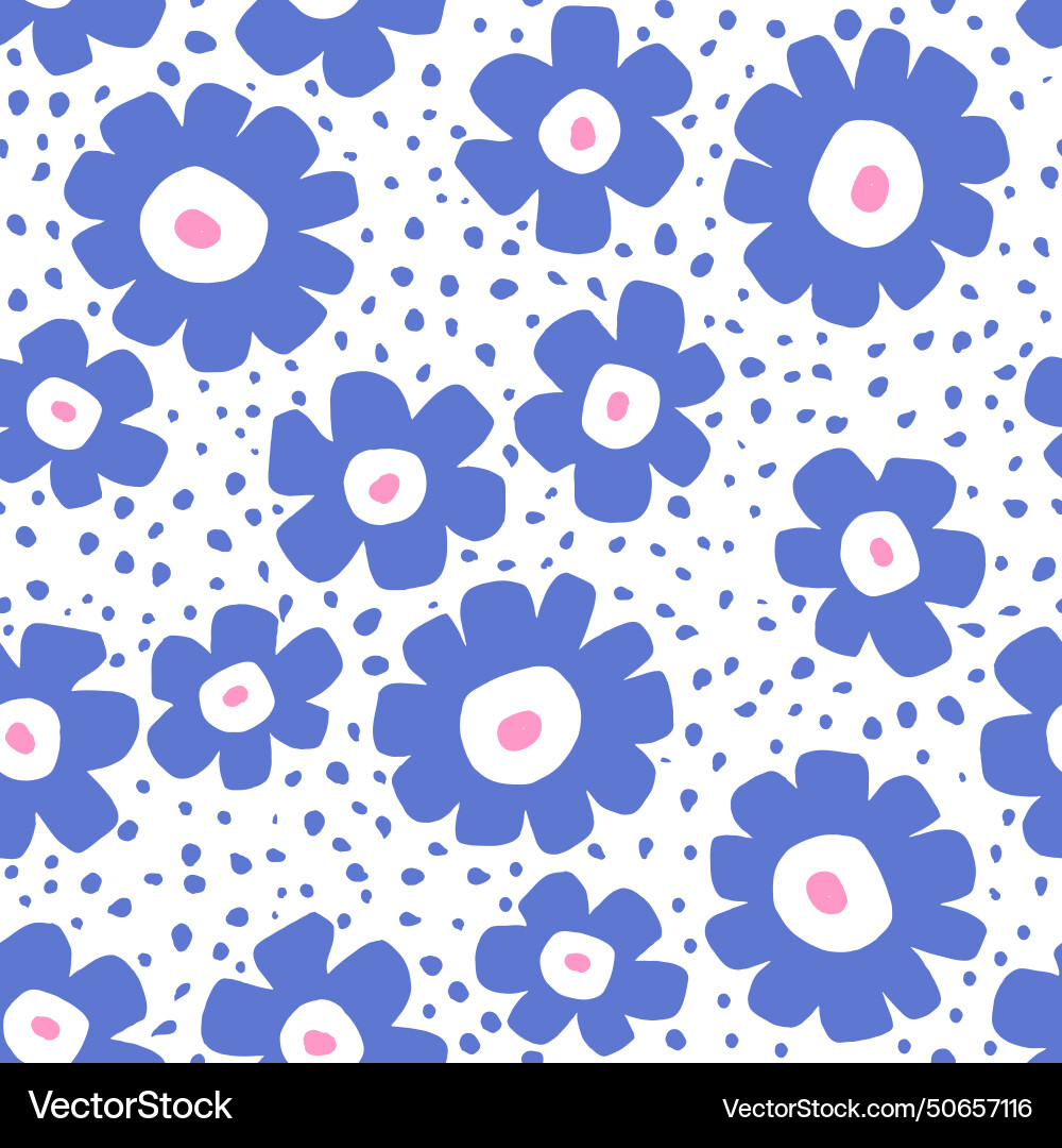 Seamless floral pattern with blue abstract flowers