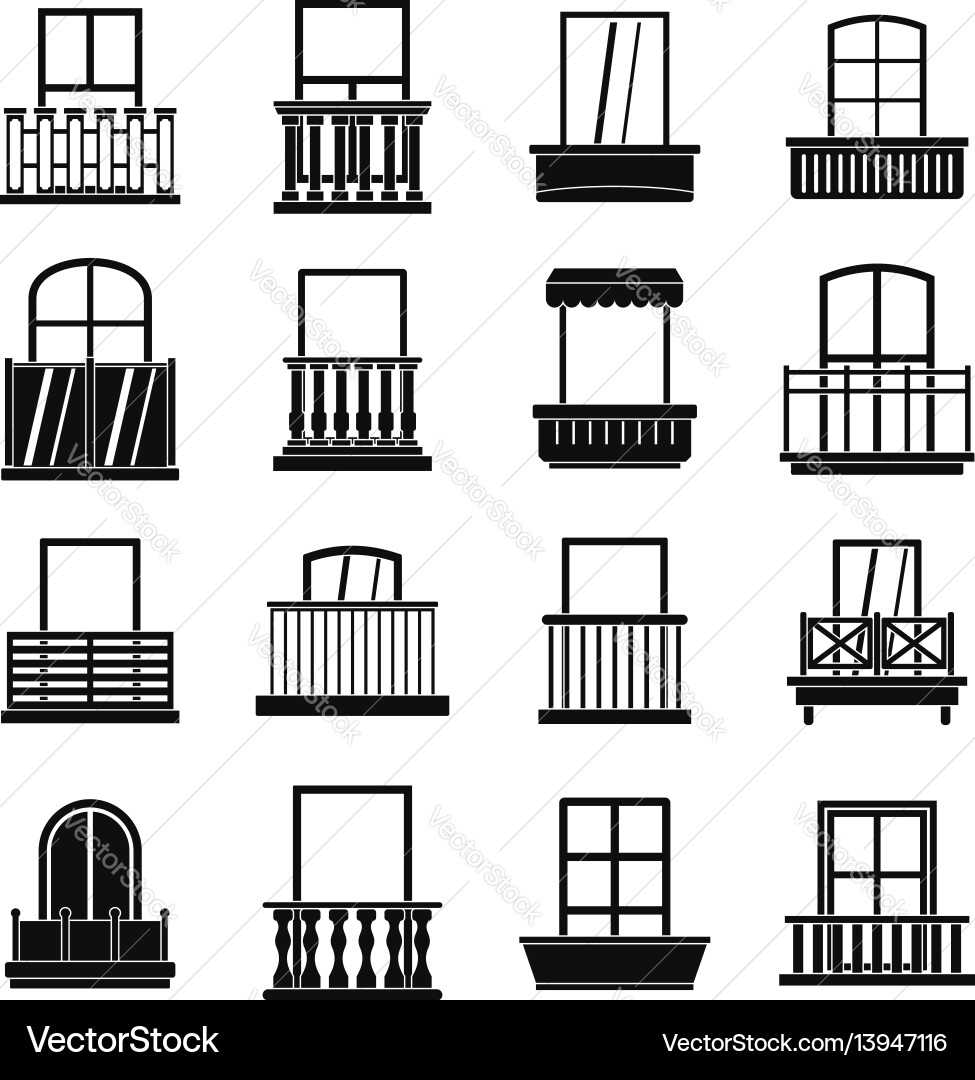 Window forms icons set balcony simple style vector image