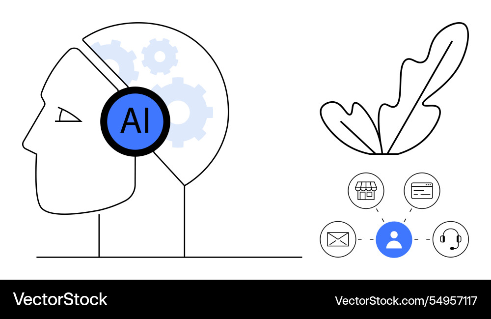 Ai integration into human brain with connected Ai integration into human brain with connected vector image