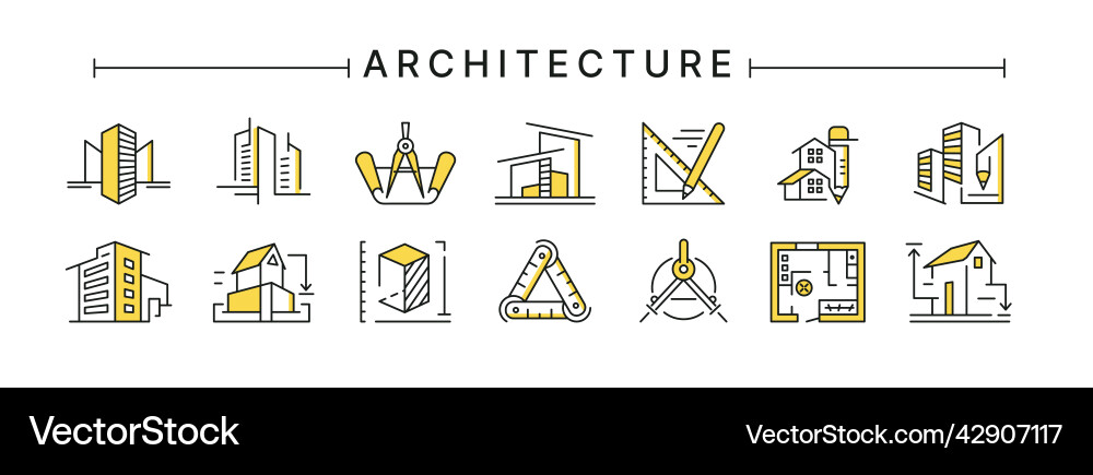 Architect buildings line icons of architecture Architect buildings line icons of architecture vector image