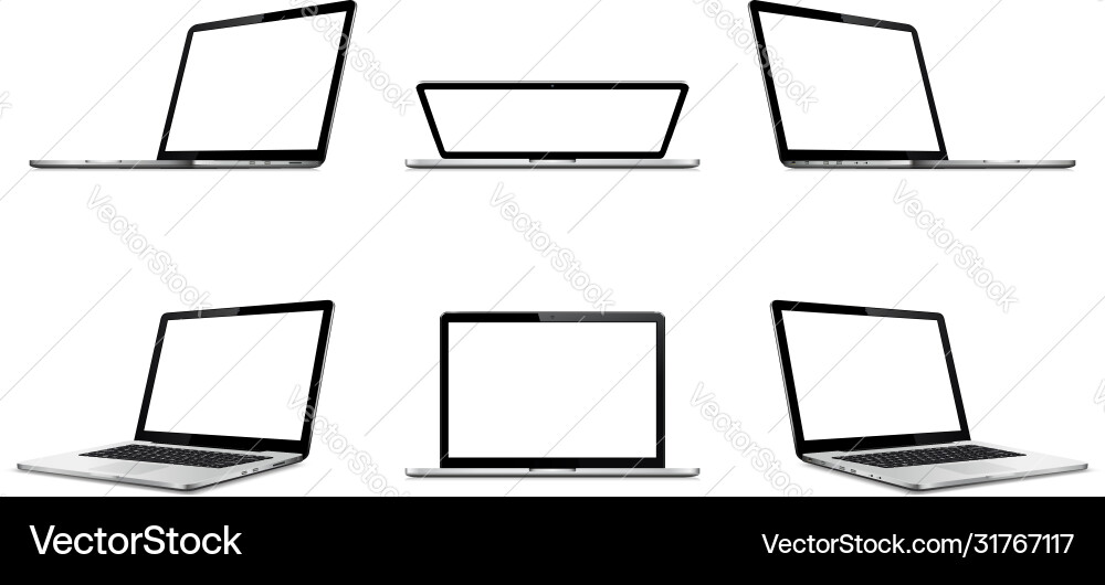Laptop set with empty screen isolated on white Vector Image