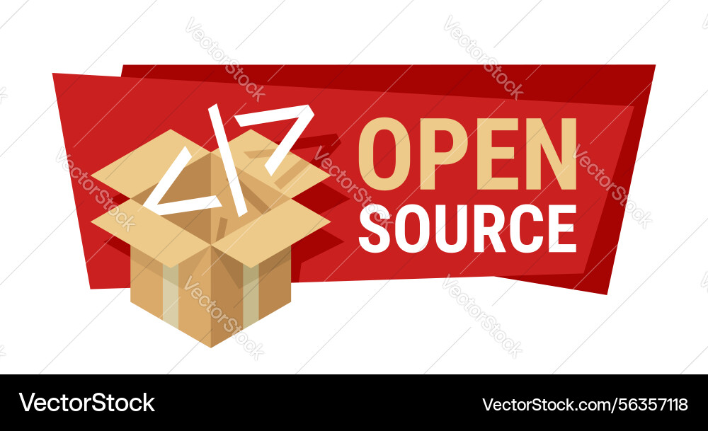 Open-source software isolated banner with open box Open-source software isolated banner with open box vector image