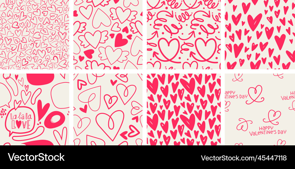 Set of 8 elegant seamless patterns with hand vector image