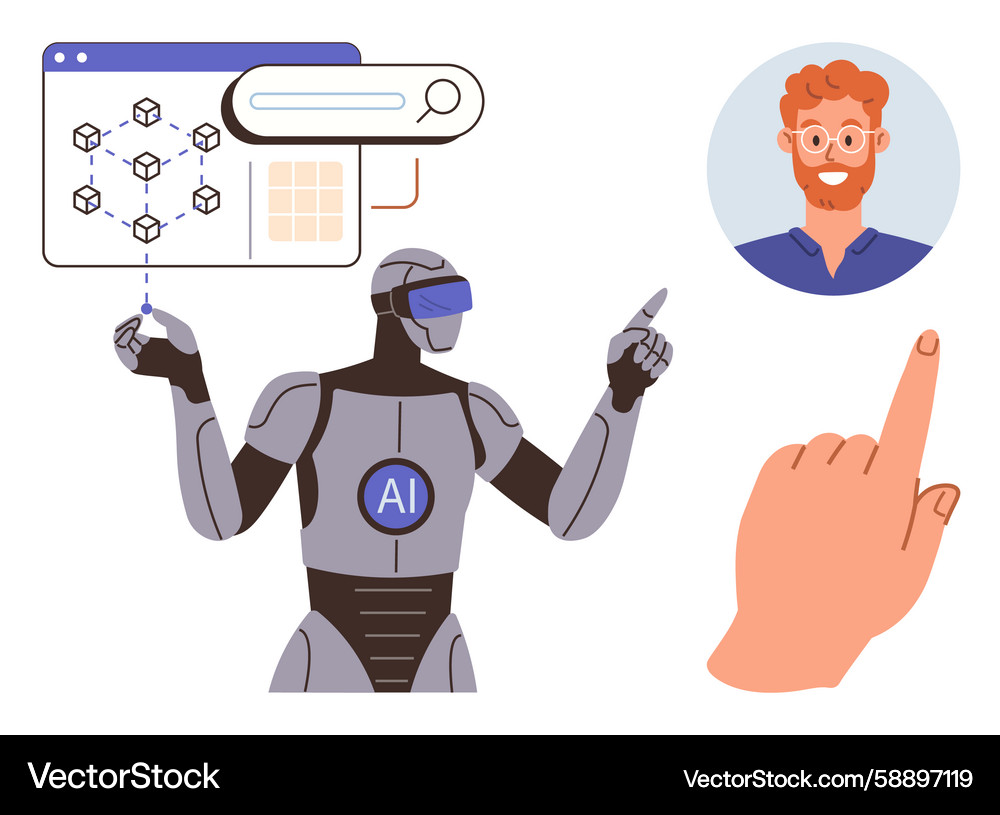AI Robot & Blockchain Interface Vector Image