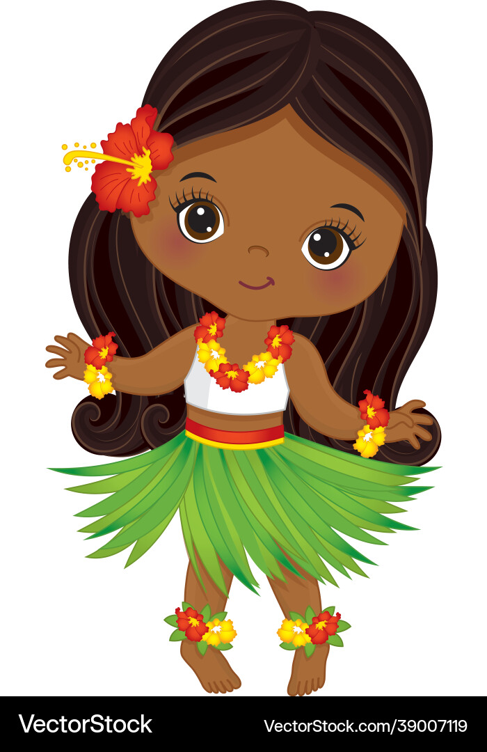 Cute luau girl in hawaiian grass skirt dancing Cute luau girl in hawaiian grass skirt dancing vector image