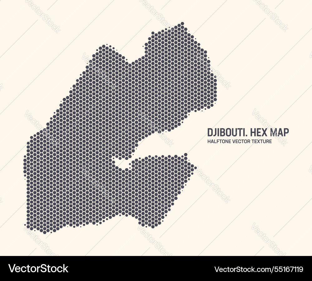 Djibouti map hexagonal half tone pattern isolated Djibouti map hexagonal half tone pattern isolated vector image